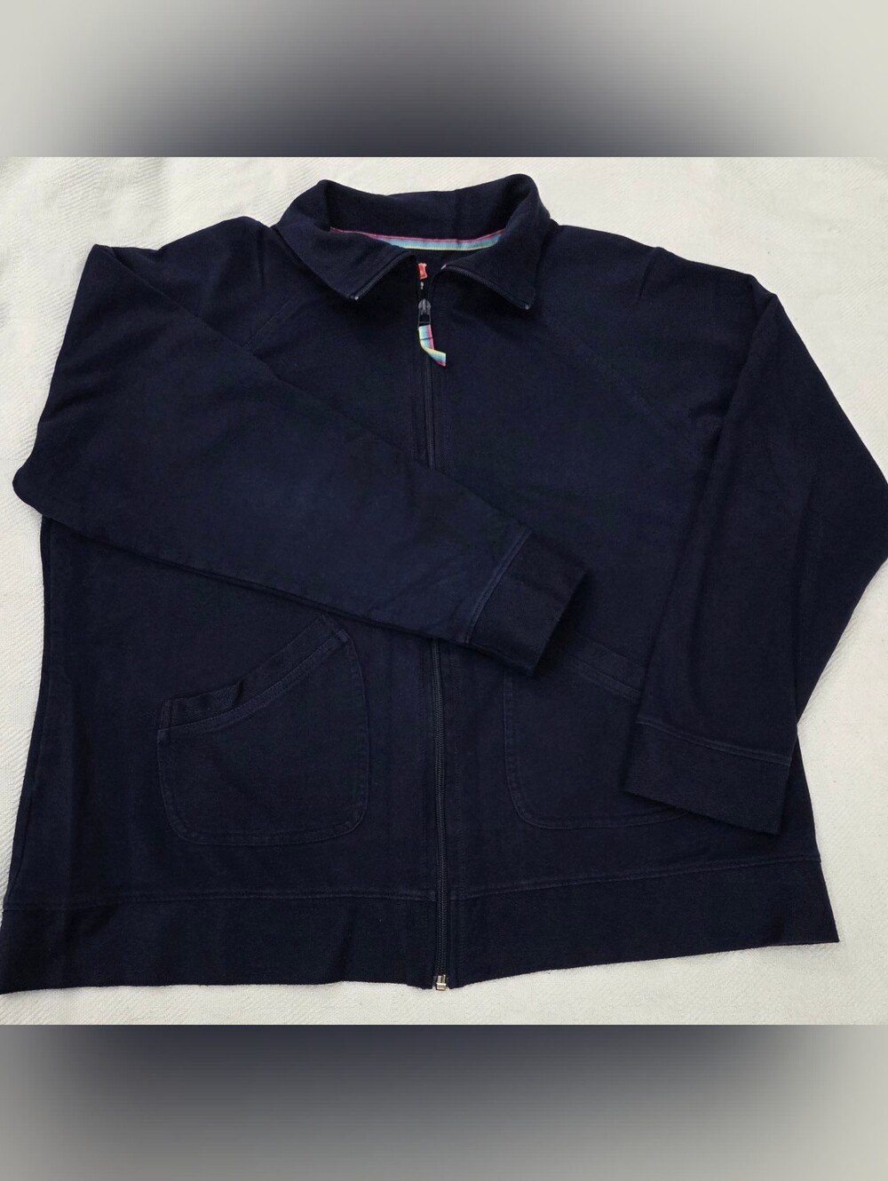 Hanes Women XL Navy Blue Full Zip Mock Neck Jacket Rainbow Trim 💚 2 for $20